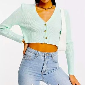 Missguided ribbed crop cardigan in mint